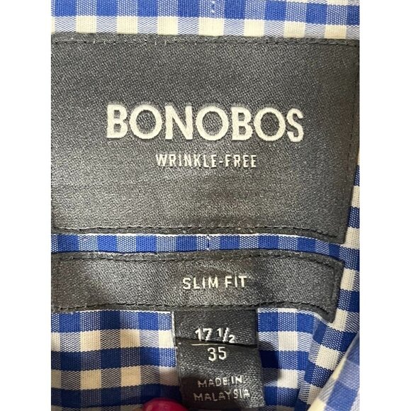 Bonobos Shirt Men 17.5 Blue Gingham Button Down Office Checks Collar Plaid Work - Picture 2 of 13